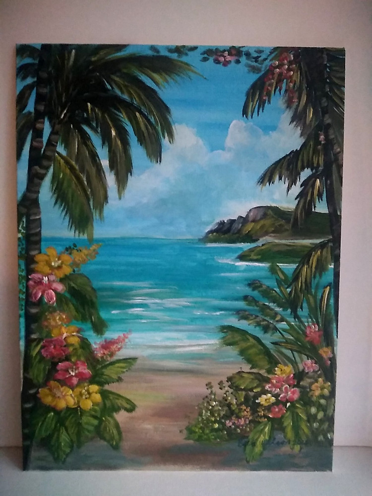 Original Painting Hawaiian Flowers Beach House Seaside Coastal Wall Art