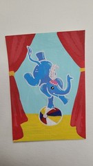 aceo original Colorful cute circus elephant art hand painted
