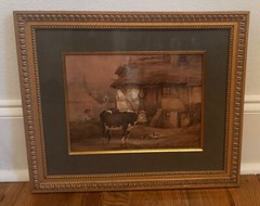 Antique French Watercolor Landscape Painting, Cow- Merschweiller, France 1832