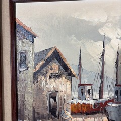 Vintage W. Tony Boats On Harbor Art Painting Seagulls Shacks Seascape Coastal