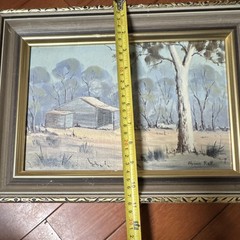 Norma Kett Signed Oil Painting 14 Mile Hut Hangar Framed, 16x12in