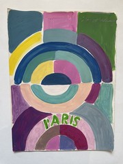 Sonia Delaunay Original Painting Paper Green Blue Pattern Geometric Art B45