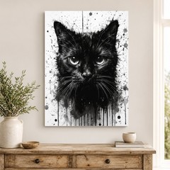 Black Cat Canvas Wall Art Gothic Cat Portrait Print Black and White Animal Wall