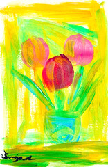 Guajardo Art: Colorful Hidden Mickey Flowers 9X6 Original Paper Expressionism