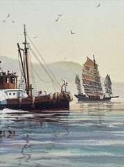 FRANK HAMILTON PAINTING THE STAR OF INDIA IN HONG KONG SHIP NAUTICAL MARINA BOAT