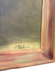 Vintage Floral Still Life Oil Painting Signed Buchanan Pink Chrysanthemums-canva