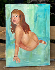 Handmade oil painting girl Ukrainian vintage 1960s Length 27inch Width19