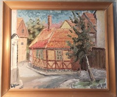 1976 Leo Sjöbom Painting Townscape 18 7/32×15 1/8”&20 23/32×17 9/16”Frame Sjobom