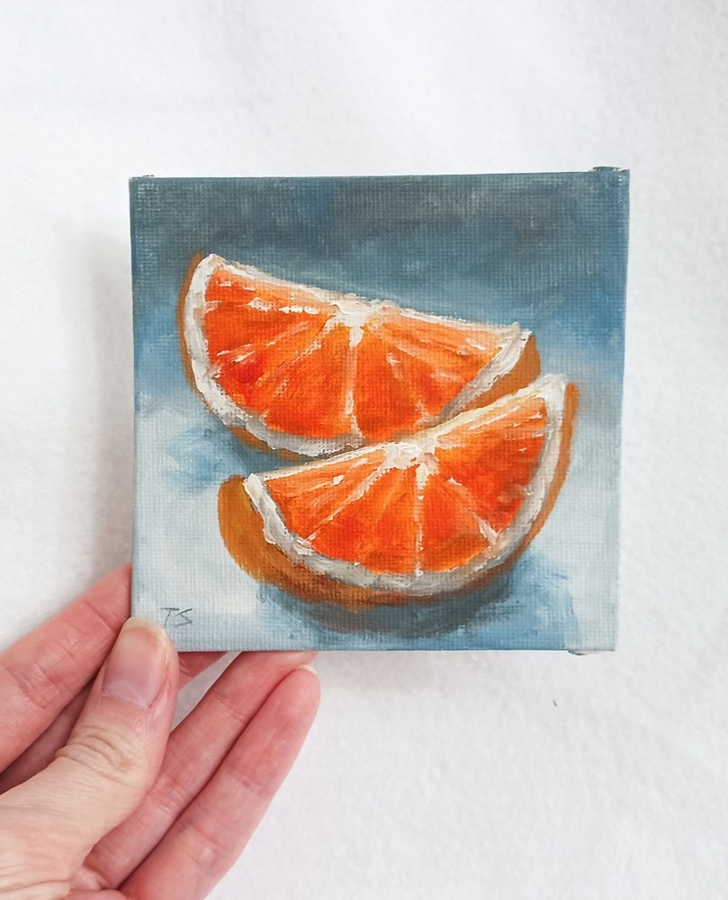 Orange Slices ORIGINAL Oil Painting Still Life Fruit Small Art 4″x4″