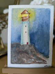 ACEO ATC original hand painted art card, watercolor wax sealed 300g cotton paper