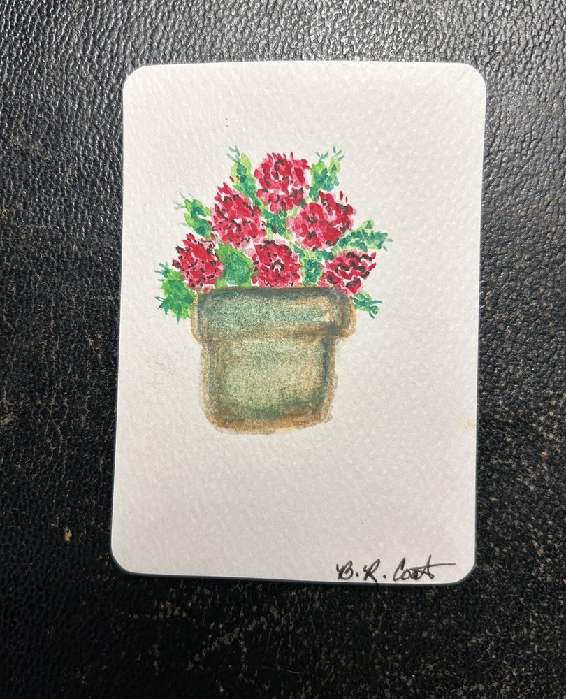 ACEO Original Watercolor And Ink Floral Painting