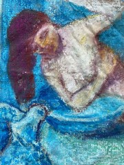 Edgar Degas Original Painting Drawing Canvas Nude Woman Bathing Oil Pastel E25