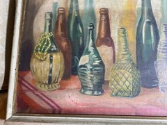 Steward Lewise 1954 „Bottles And Shadows“ Oil Painting – Signed And Framed