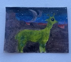 ACEO Original Oil Alien Alpaca Character Collectible Art Card OOAK 2.5” X 3.5”