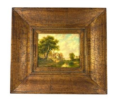 Signed W. Bell Landscape Oil Painting After Kruseman Framed Pastoral River Scene