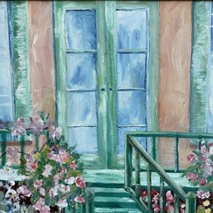 Claude Monet House Giverny France Original Acrylic Painting Framed Canvas 26×22