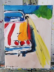 Aleph Original Art Vintage Car 9 x 12 Abstract Expressionist Painting Canvas