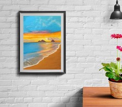 Seascape Painting Tropical Seaside Sunset Beach Original Oil Pastel 8х11″