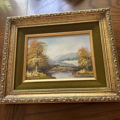 Framed Realistic Landscape Oil Painting On Board Trees Mountains River Art 9×11