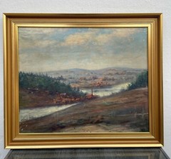 IMPRESSIONIST MARTIN JOHAN TENGBERG 1877-1941 STADT AM FJORD ÖLGEMÄLDE UM 1900