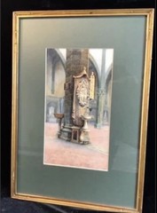 Antique Church Interior Painting Federigo Pedulli 1860-1940 Italy Basilica Tomb