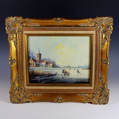 Oil on Panel of a Skating Scene After Dutch Artist Petrus van der Velden