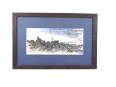 Vintage Country Farmhouse Scene Watercolor Signed FW Pressler 71