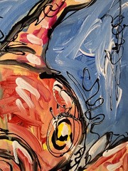 Aleph Original Art Koi Fish 14×11 Abstract Expressionist Animals Painting Canvas