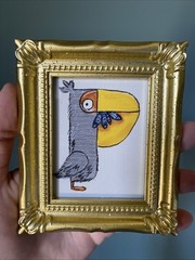 PRINT Whimsical Pelican Cute,funny, Painting,framed,miniature,small,mini