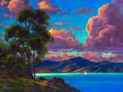 AWESOME Hudson River School Luminist Oil Painting On Masonite Signed Cole 453