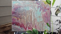 Abstract Acrylic Pour Painting on Canvas Wall Art – Pink Teal Beige, Unframed