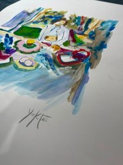 MANOUCHER YEKTAI (15.7x 11.8 in) painting on old paper signed stamped
