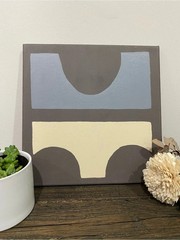 Bikini Painting, Retro, Abstract, Original Canvas Art in Gray, Blue, Cream, 12”