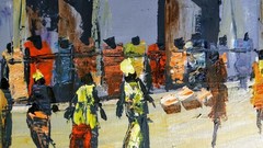 Landscape Oil Painting Modernist City Landscape Cityscape People Expressionist