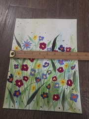 Original Art Watercolor Painting Poppy Flower Field Meadow Grass 11.75 Ooak