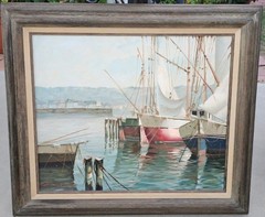 Harbor Scene 20×24 Oil Painting On Canvas By Italian Artist Nidia D’alessandro