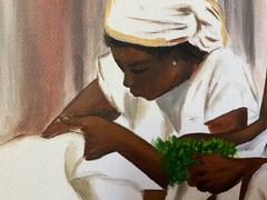 LOVELY HAITIAN ART PAINTING BY ARTIST CAREL BLAIN family life 25 in H X 21 in W