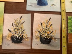 12 Small Miniature Paintings 1970’s and 80’s Unframed Signed Floral Still Life