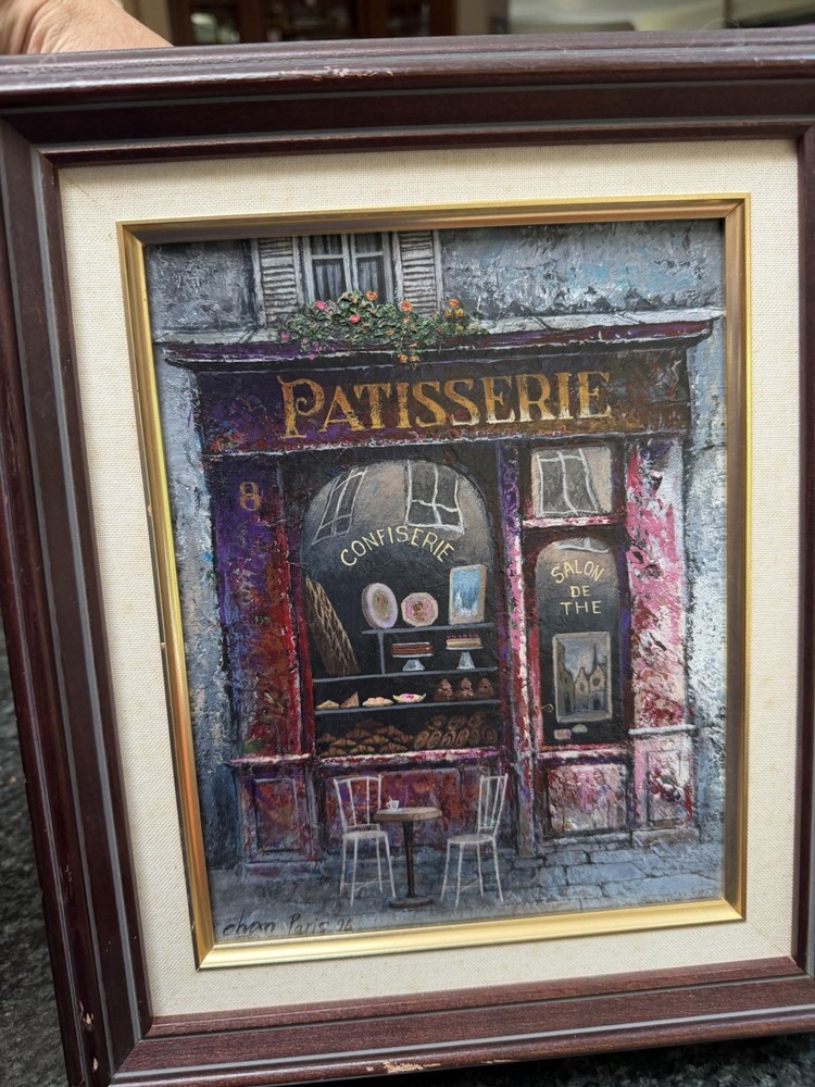 Original Loris Vendramin Oil Painting Paris Patisserie Cafe Scene Venice Italy S