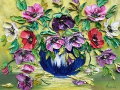 Unknown Expressionist Flower Still Life Oil Painting Impasto Vintage 59X49Cm
