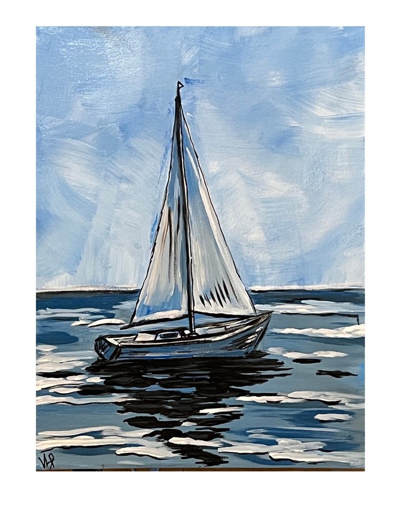 Blue Sailboat Lake Impressionist Art VLP Original Acrylic 12×9” Canvas Panel