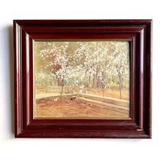 Charming Antique or Vtg Post Impressionist Painting Chickens in Orchard European
