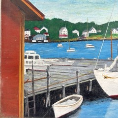 A Williams Edgecomb Maine Harbor Painting Bowdoin Schooner Signed Dated 1967