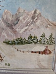 Mini VTG 1986 Oil Painting On Board Scenic Snow Winter Scene 4.75″ X 5.75″