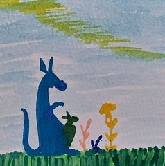 FOLK ART ORIGINAL PAINTING 3×3 KANGAROO MINIATURE COTTAGECORE GAT
