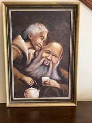 chinese oil painting of elder man and woman