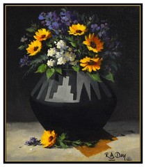 Rose Ann Day Two Original Oil Painting On Board Still Life Signed Signed Framed