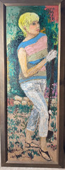 Huge Mid-20th Century „Female In Garden Scene“ Oil On Board Painting – Framed