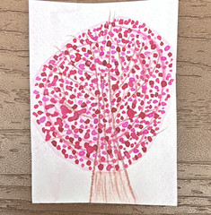 ACEO Abstract Pink Tree Nature Painting on Paper, Small Unframed Single Piece