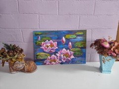 Original Art Water Lilies Texture Oil 3D Painting Impressionism Seascape Artwork